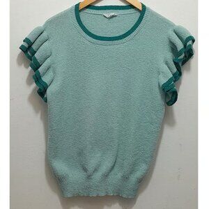 Anniewear Womens Ruffle Sleeve Preppy Comfy Size Large Sweater Seafoam